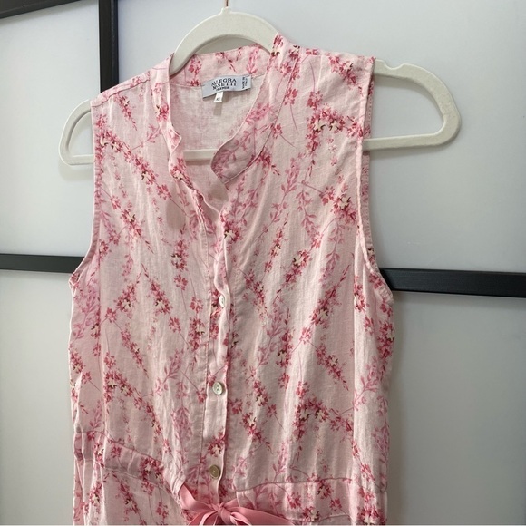 [XS] Allegra Masetti Pink White Cherry Blossom Print Sleeveless 100% Linen Dress - Picture 4 of 12